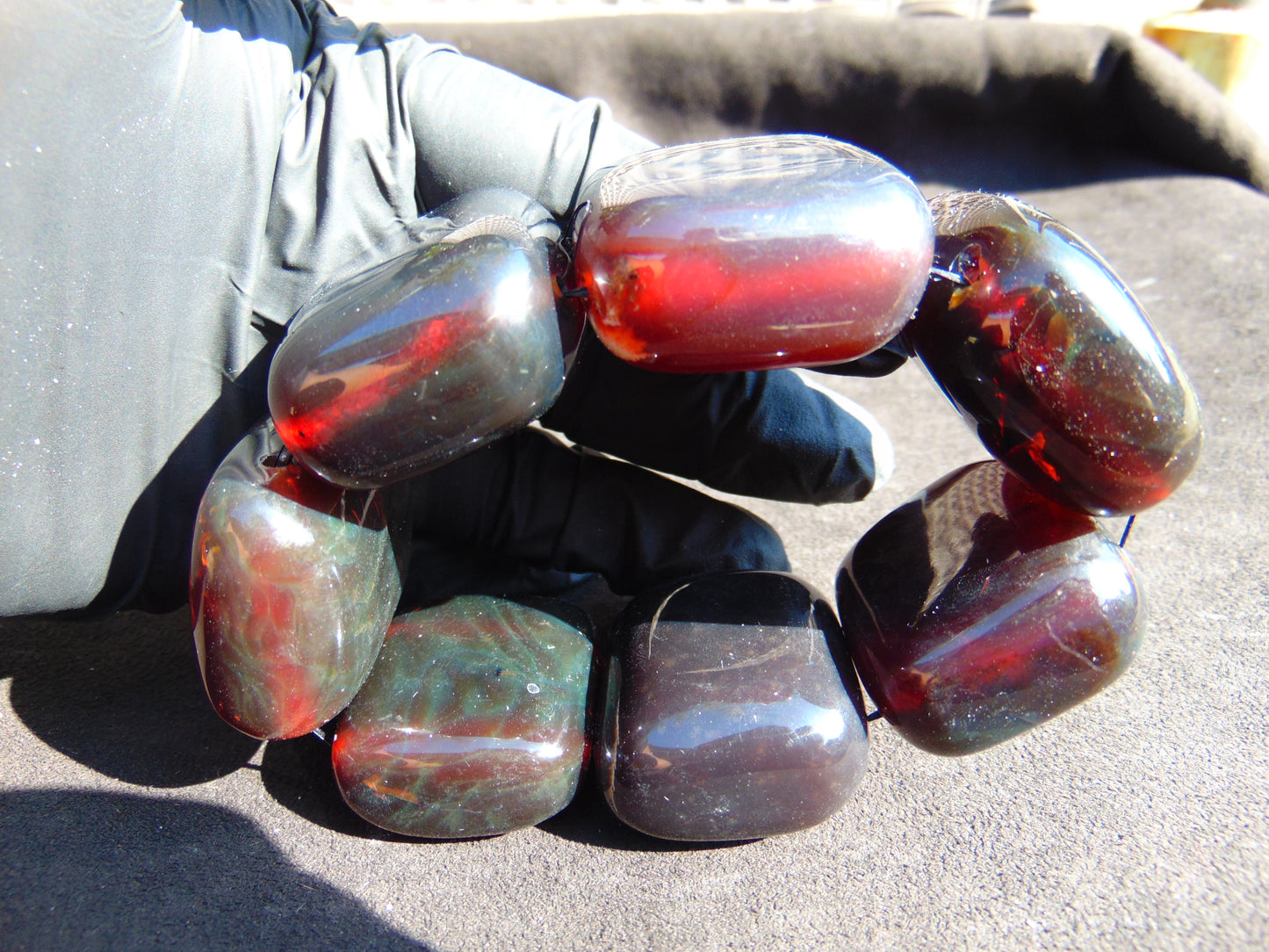 137 gr 7 Square Beads Bangle Indonesian Sumatra Dark Amber for Healing FR123