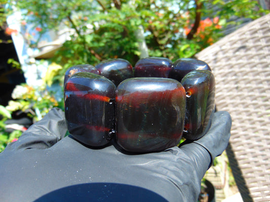 137 gr 7 Square Beads Bangle Indonesian Sumatra Dark Amber for Healing FR123