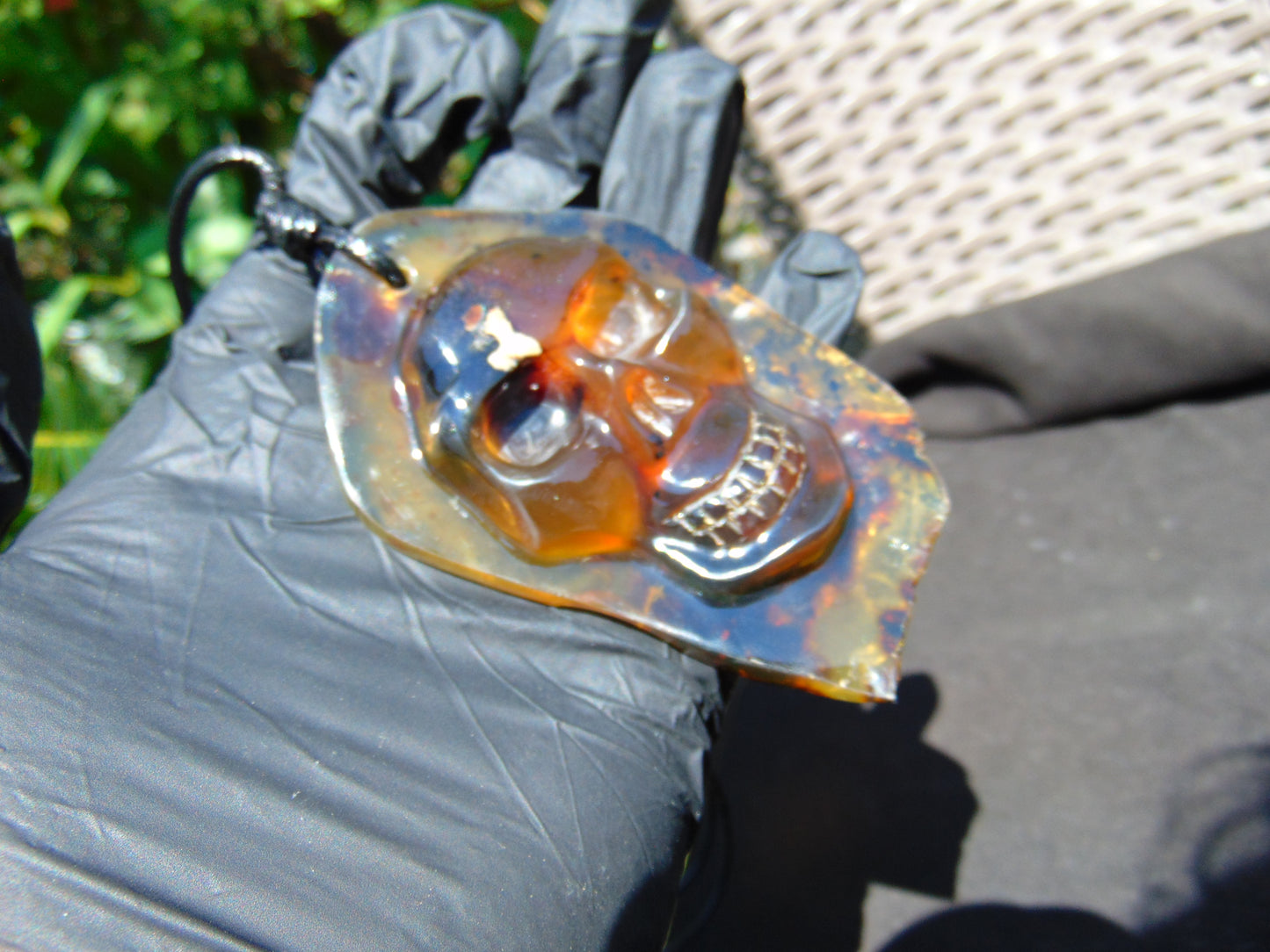 34 gr Skull carving Pendant Indonesian Yellow Green Blue Amber for Healing S2D2