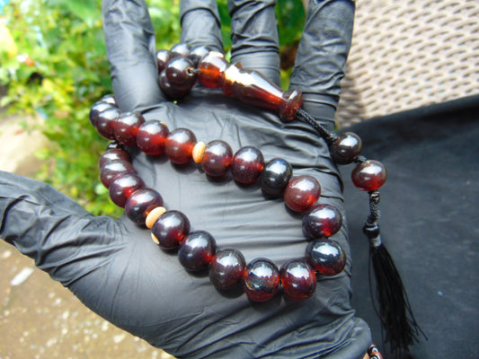 46 gr Hand Tasbih 33+2 Beads 12 mm Indonesian Cherry Red Amber for Healing 25TBS22