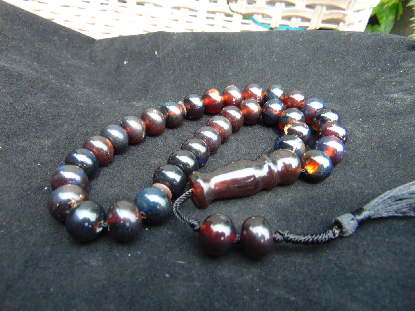 47 gr Hand Tasbih 33+3 Beads 12 mm Indonesian Black Blue Red Amber for Healing 25TBS12