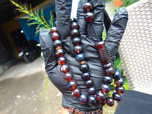 47 gr Hand Tasbih 33+3 Beads 12 mm Indonesian Black Blue Red Amber for Healing 25TBS12