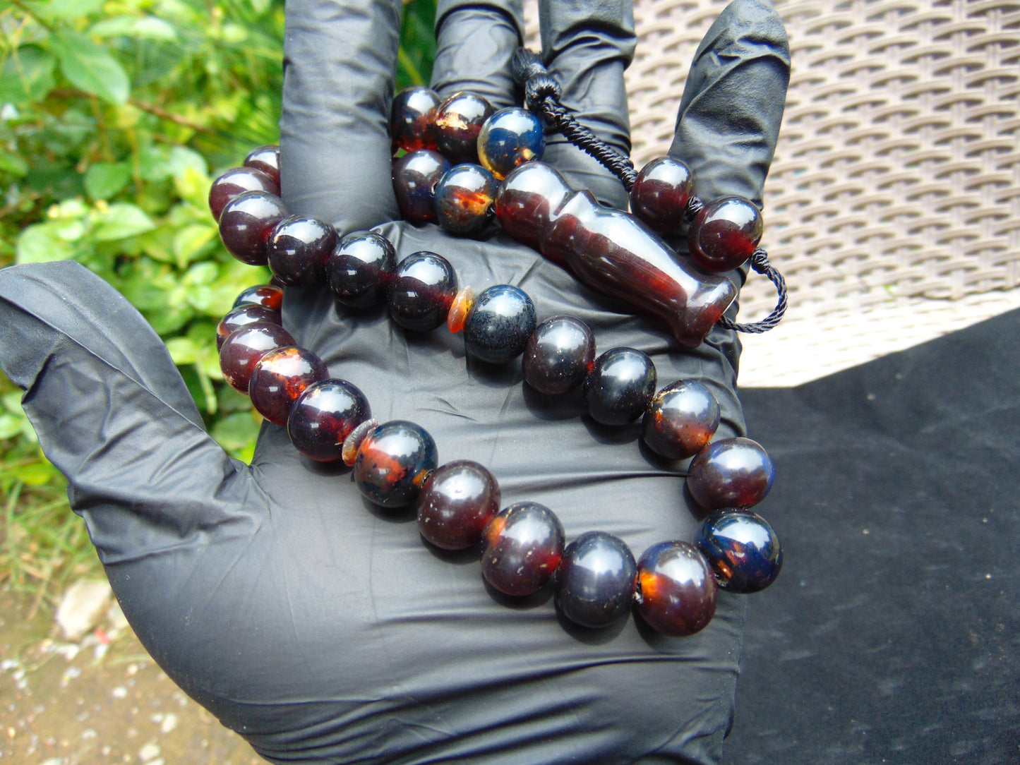 47 gr Hand Tasbih 33+3 Beads 12 mm Indonesian Black Blue Red Amber for Healing 25TBS12