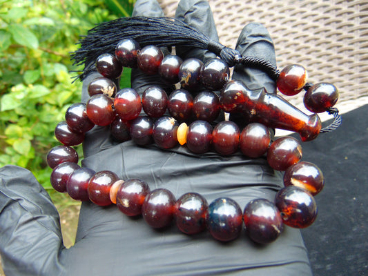 46 gr Hand Tasbih 33+2 Beads 12 mm Indonesian Dark Red Amber for Healing 25TBS19