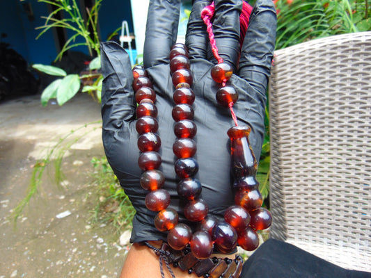 49 gr Hand Tasbih 33+3 Beads 12 mm Indonesian Cherry Red Amber for Healing 25TBS9