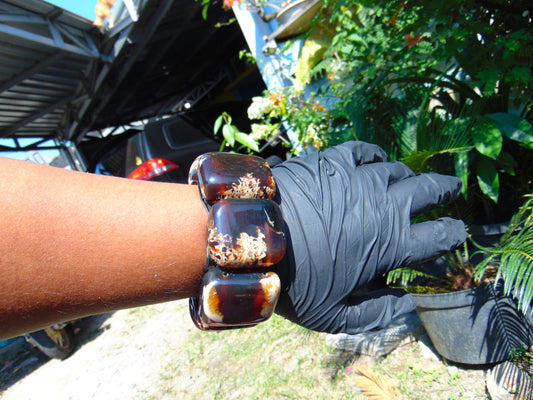 148 gr 7 Square Beads Bangle Indonesian Sumatra Dark Amber for Healing FR129