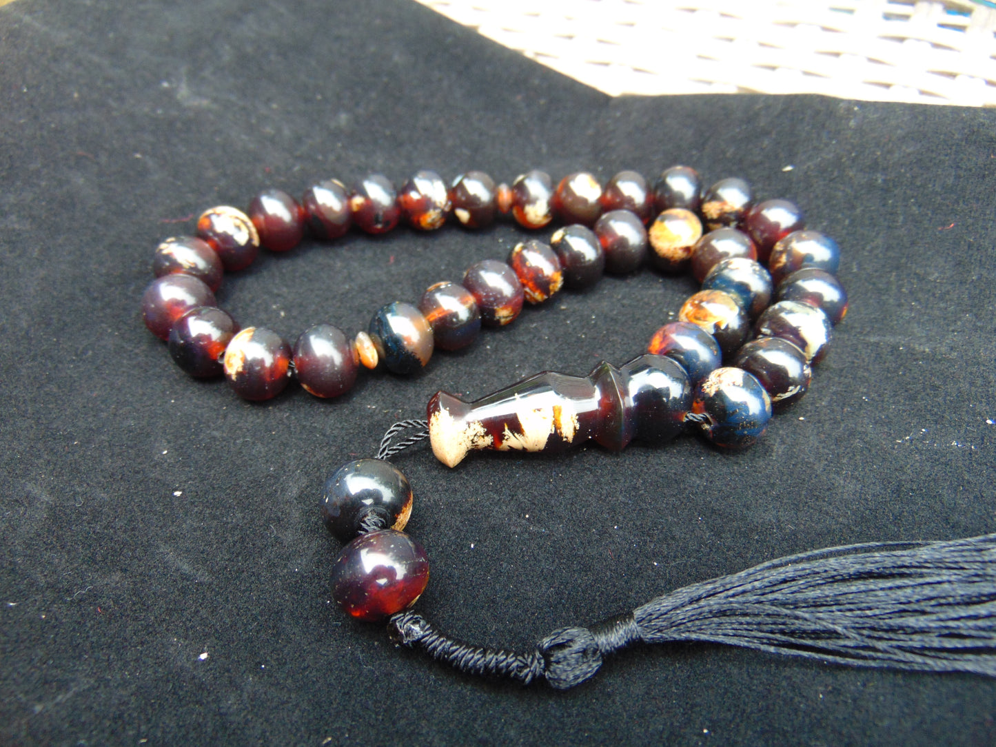 46 gr Hand Tasbih 33+3 Beads 12 mm Indonesian Black Red Blue Amber for Healing 25TBS10