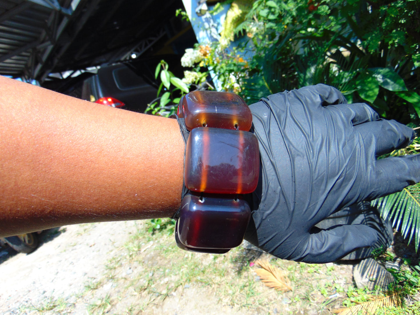 155 gr 7 Square Beads Bangle Indonesian Sumatra Red Purple Amber for Healing FR133