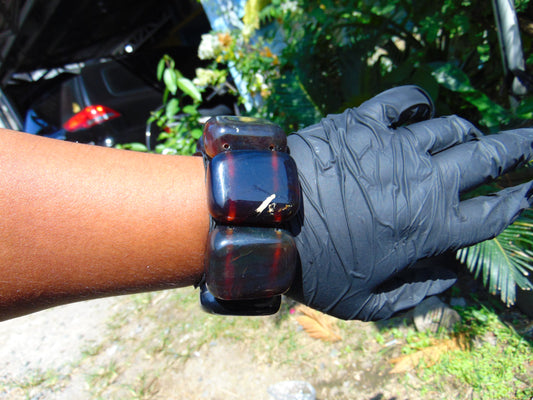 142 gr 7 Square Beads Bangle Indonesian Sumatra Dark Purple Amber for Healing FR132