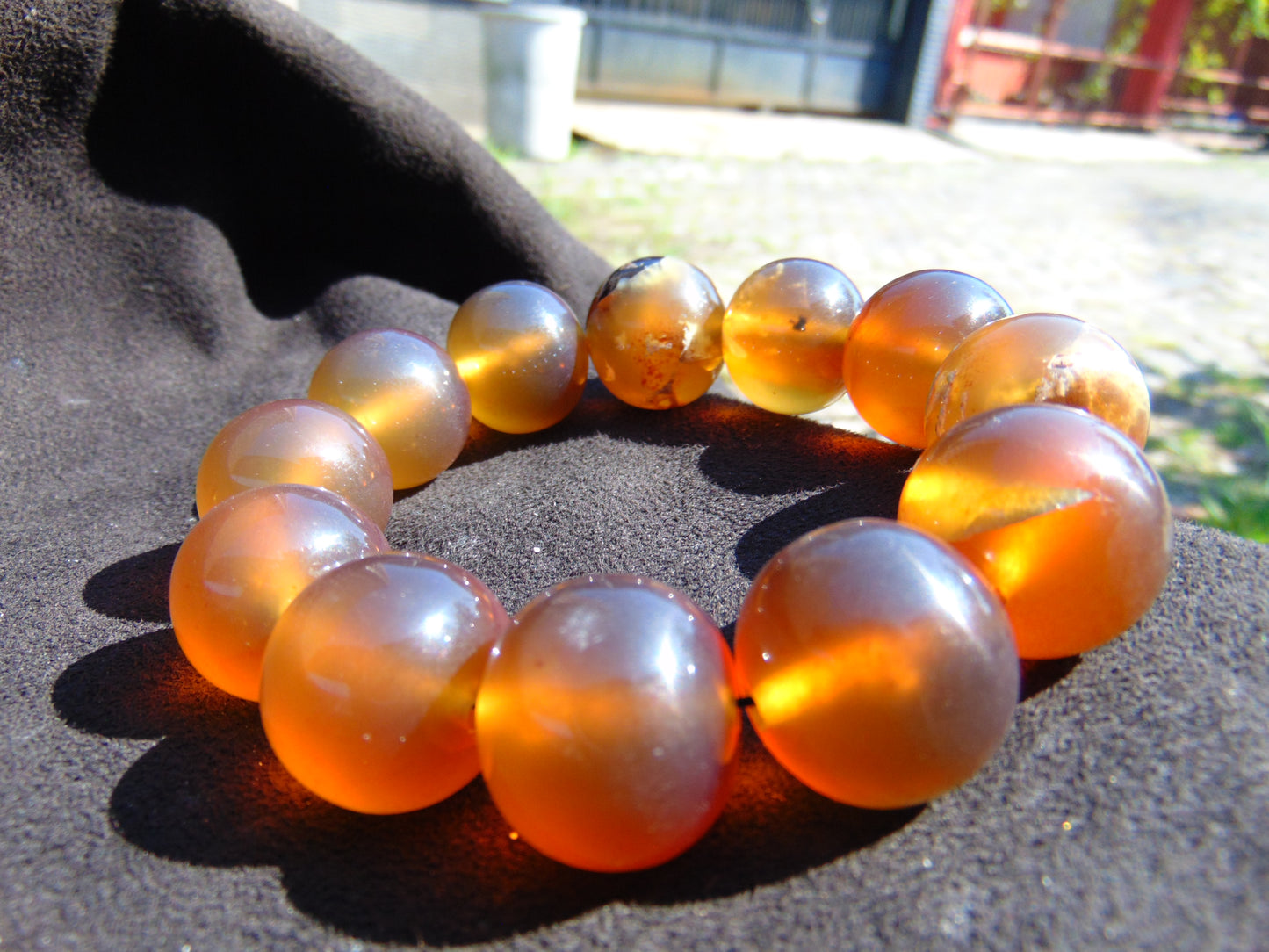 56 gram 12 Beads Mala Bracelet Indonesian Yellow Green Blue Amber 20 mm for Healing G20B107