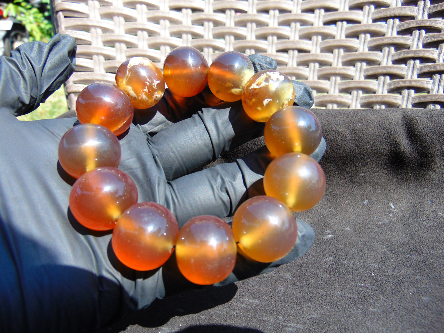 56 gram 12 Beads Mala Bracelet Indonesian Yellow Green Blue Amber 20 mm for Healing G20B107