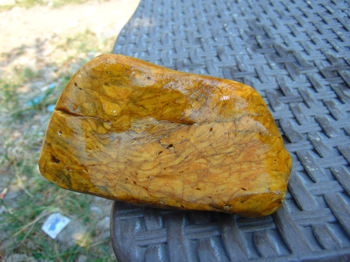 219 gram Polished Indonesia Yellow Aromatic Amber for Healing AY26M142