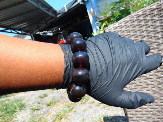 58 gram 12 Beads Mala Bracelet Indonesian Dark Red Amber 20 mm for Healing G20B108