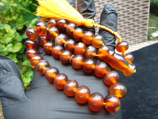 46 gr Hand Tasbih 33+3 Beads 12 mm Indonesian Yellow Red Amber for Healing 25TBS3