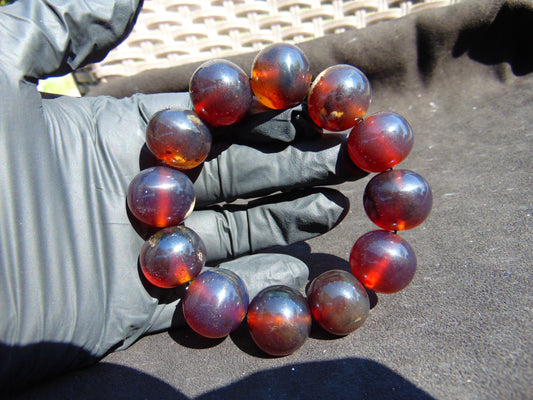 57 gram 12 Beads Mala Bracelet Indonesian Dark Blue Amber 20 mm for Healing G20B102