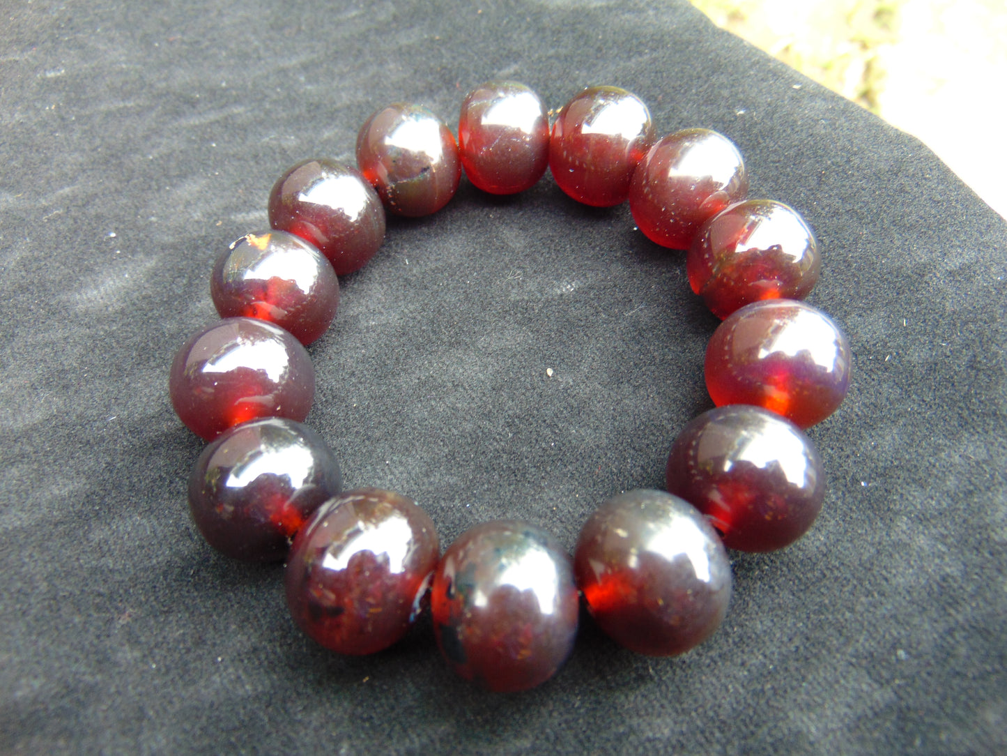 34 gram 14 Beads Mala Bracelet Indonesian Cherry Red Amber for Healing A14G256