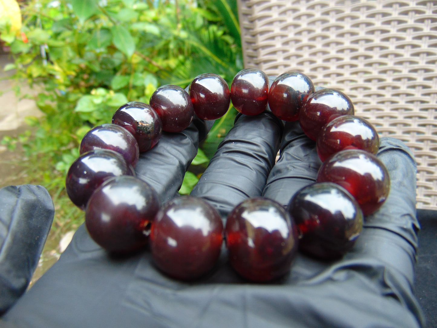 34 gram 14 Beads Mala Bracelet Indonesian Cherry Red Amber for Healing A14G256