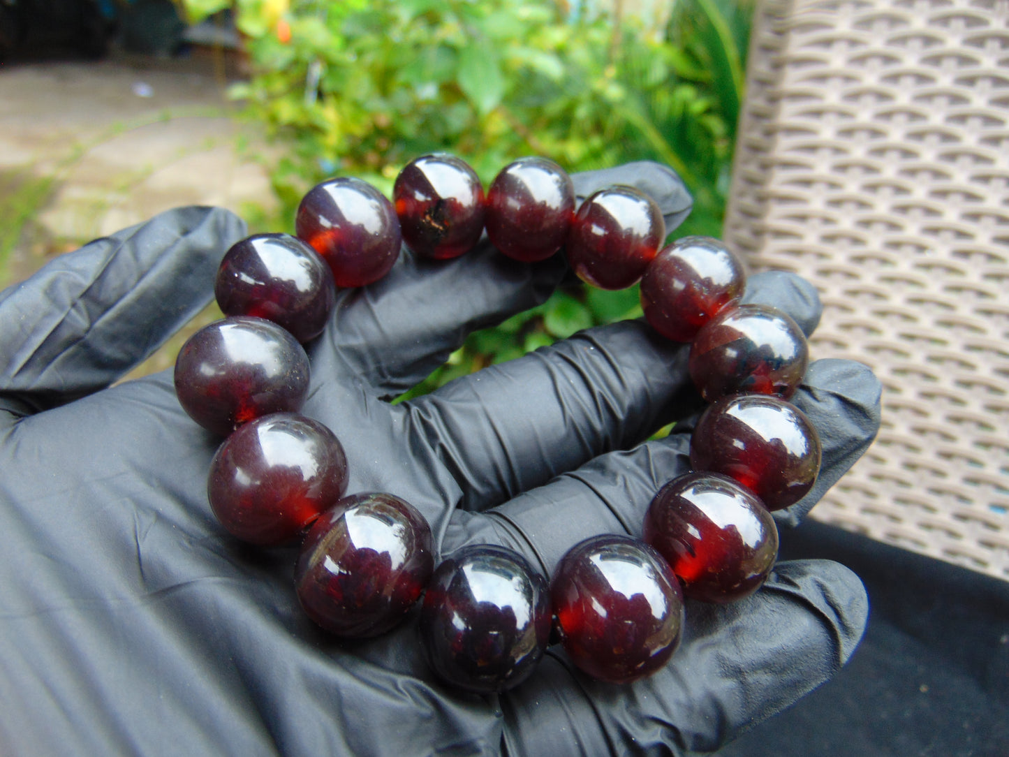 34 gram 14 Beads Mala Bracelet Indonesian Cherry Red Amber for Healing A14G256