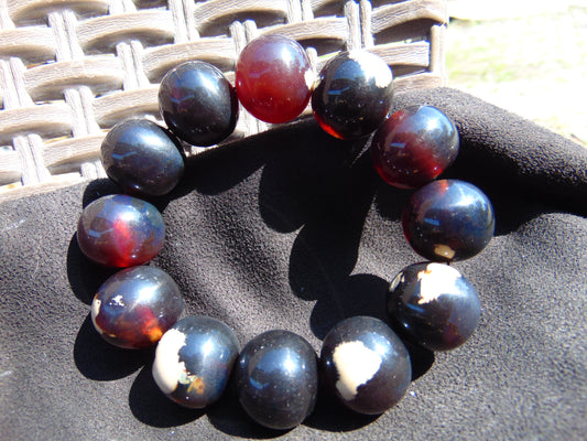 56 gram 12 Beads Mala Bracelet Indonesian Dark Blue Amber 20 mm for Healing G20B101