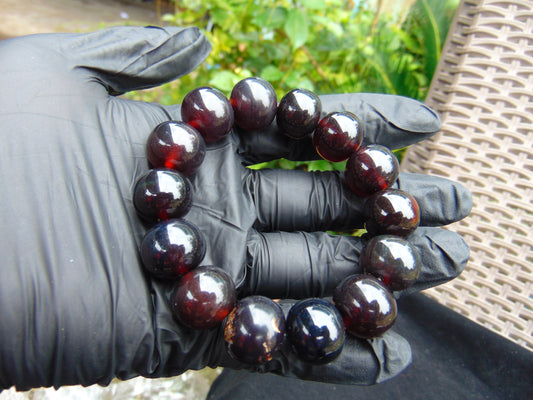 34 gram 14 Beads Mala Bracelet Indonesian Cherry Red Amber 16 mm for Healing A14G247