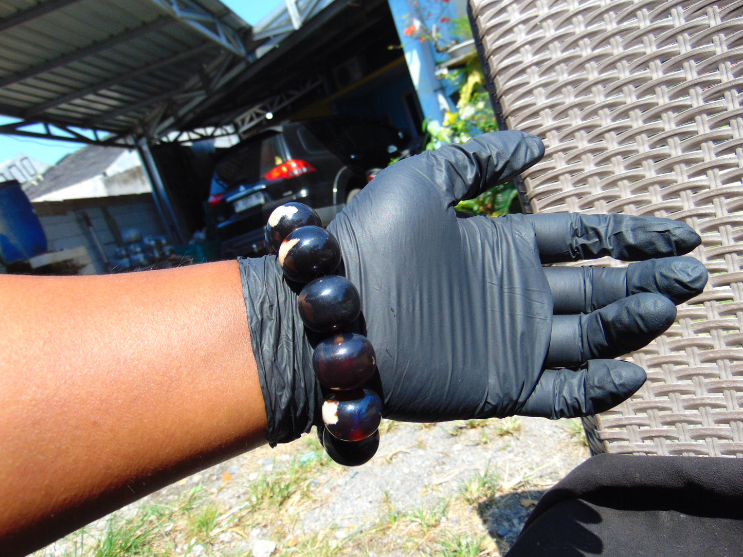 56 gram 12 Beads Mala Bracelet Indonesian Dark Blue Amber 20 mm for Healing G20B101