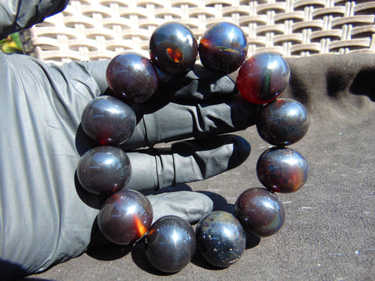 61 gram 12 Beads Mala Bracelet Indonesian Black Blue Amber 20 mm for Healing G20B110
