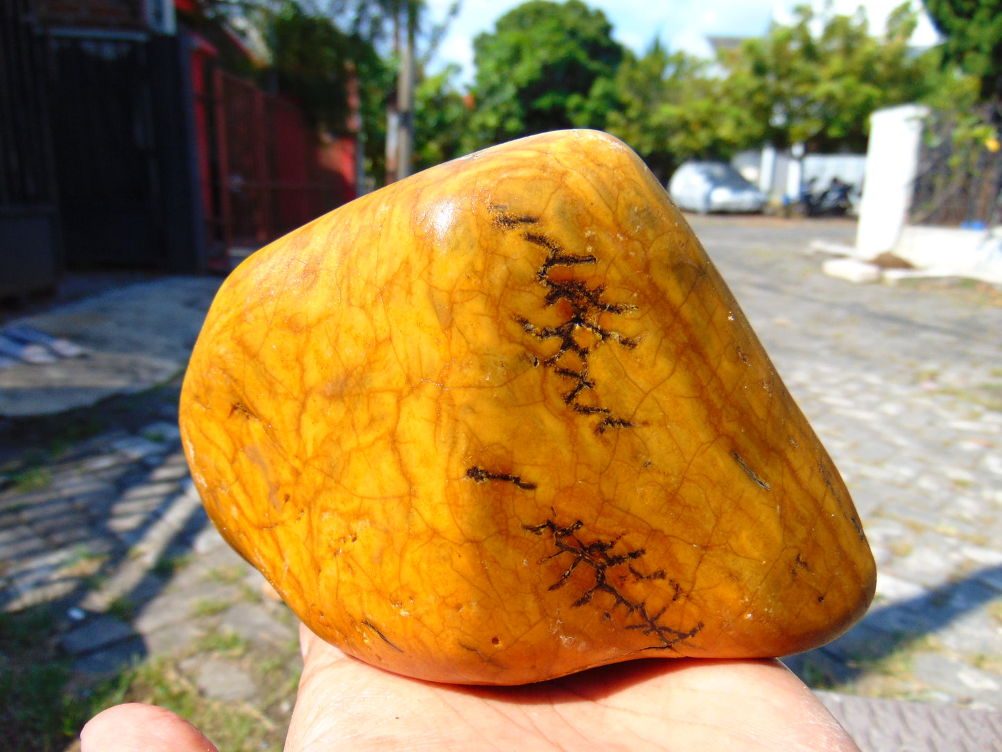 343 gram Polished Indonesia Yellow Fragrance Amber for Healing KM10