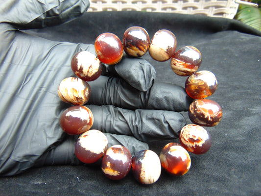 35 gr 14 Beads Mala Bracelet Indonesian White Red Amber for Healing A14G259