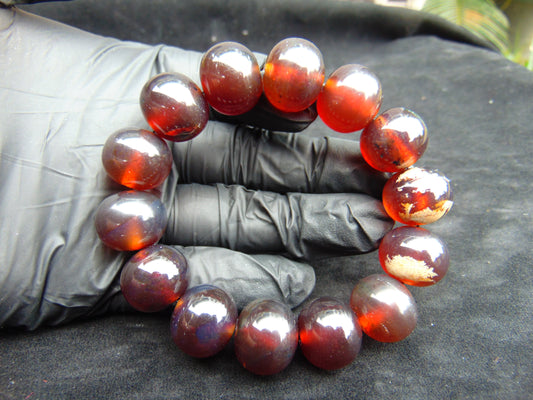 35 gr 14 Beads Mala Bracelet Indonesian Cherry Red Amber for Healing A14G265