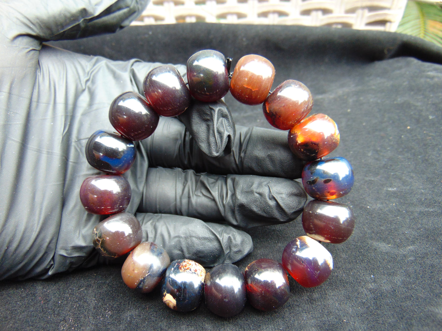 33 gram 16 Beads Mala Bracelet Indonesian Dark Red Amber for Healing A16G242