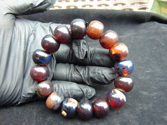 33 gram 16 Beads Mala Bracelet Indonesian Dark Red Amber for Healing A16G242