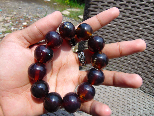 57 gram 12 Beads Mala Bracelet Indonesian Purple Blue Amber 20 mm for Healing BB2
