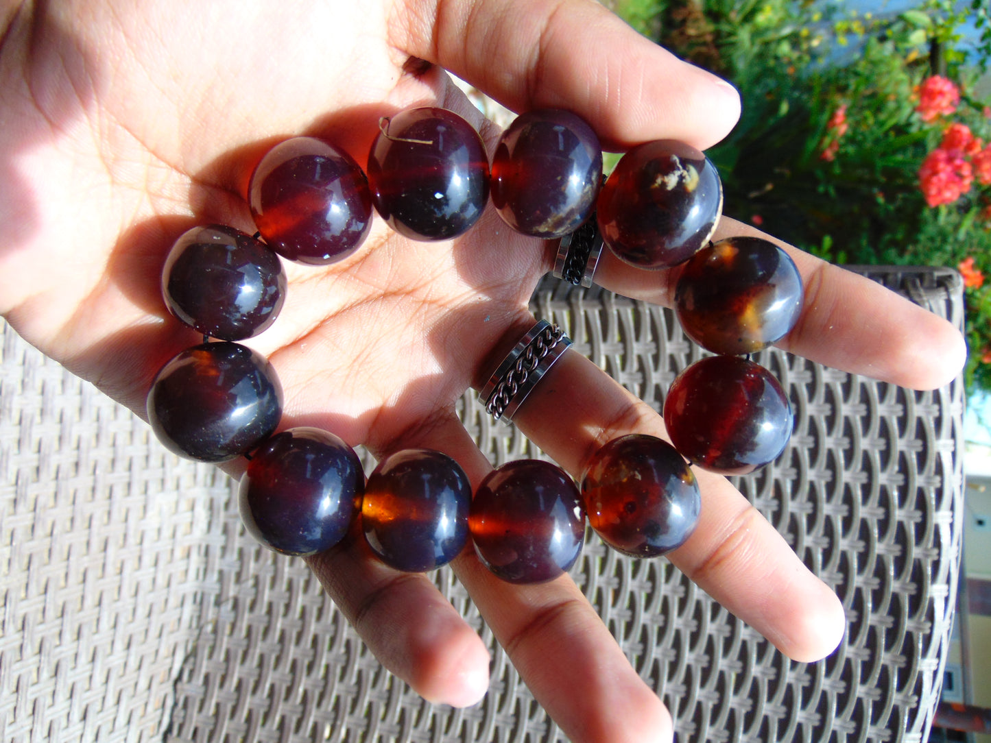 57 gram 12 Beads Mala Bracelet Indonesian Purple Blue Amber 20 mm for Healing BB2