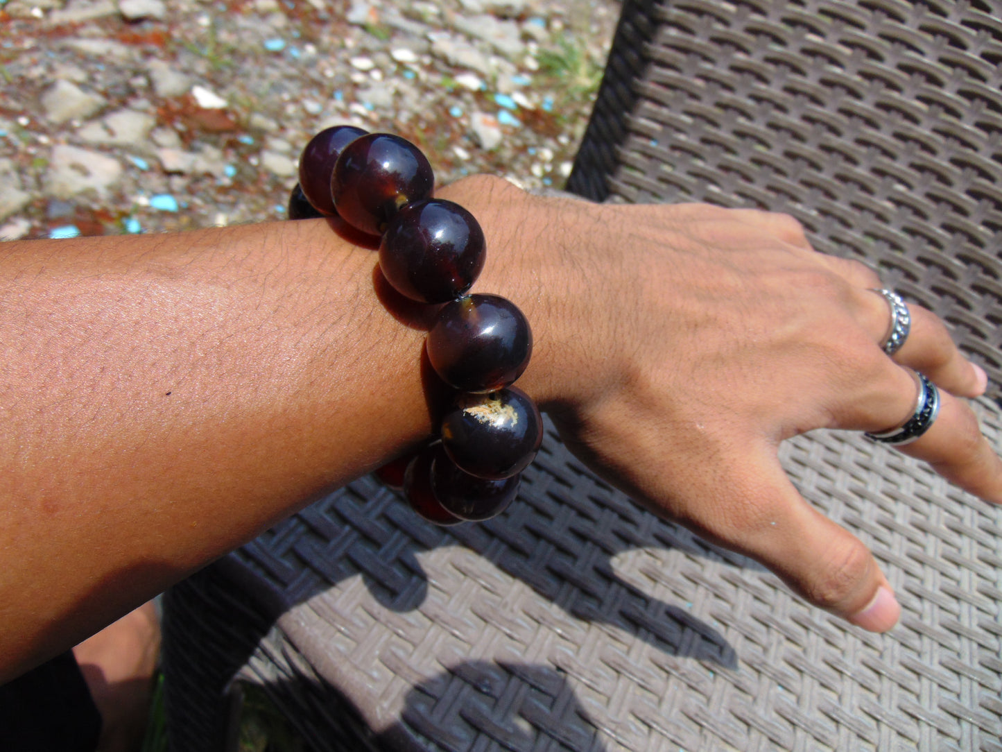 57 gram 12 Beads Mala Bracelet Indonesian Purple Blue Amber 20 mm for Healing BB2