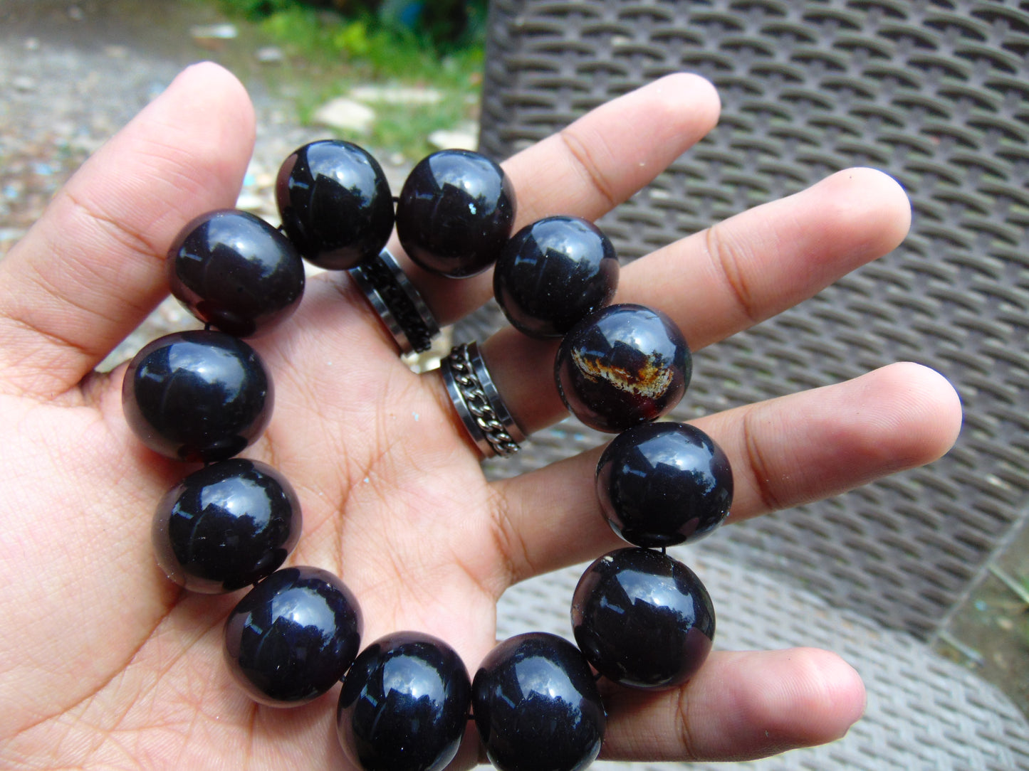 58 gram 12 Beads Mala Bracelet Indonesian Black Amber 20 mm for Healing BB9