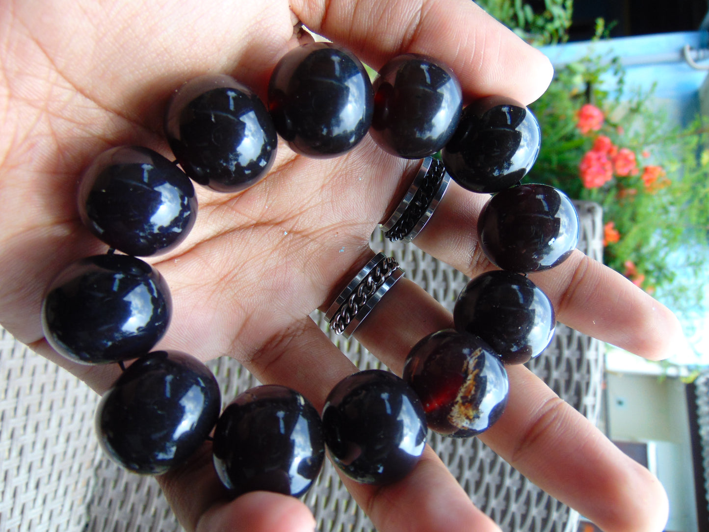 58 gram 12 Beads Mala Bracelet Indonesian Black Amber 20 mm for Healing BB9