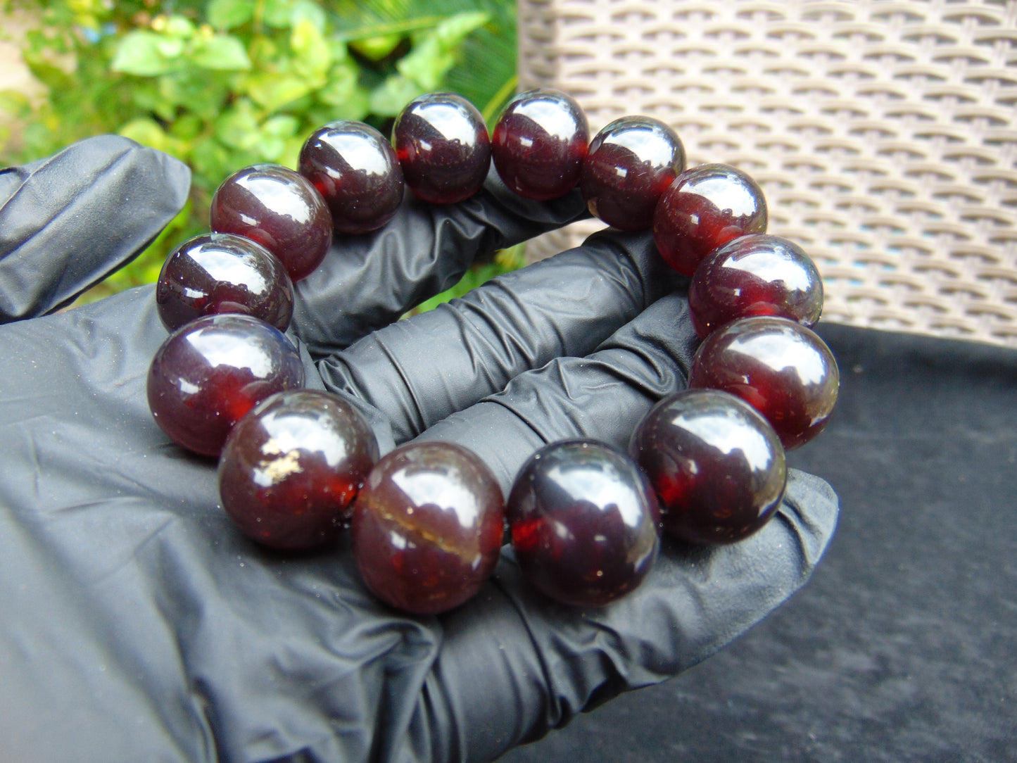 35 gram 14 Beads Mala Bracelet Indonesian Cherry Red Amber 16 mm for Healing A14G249