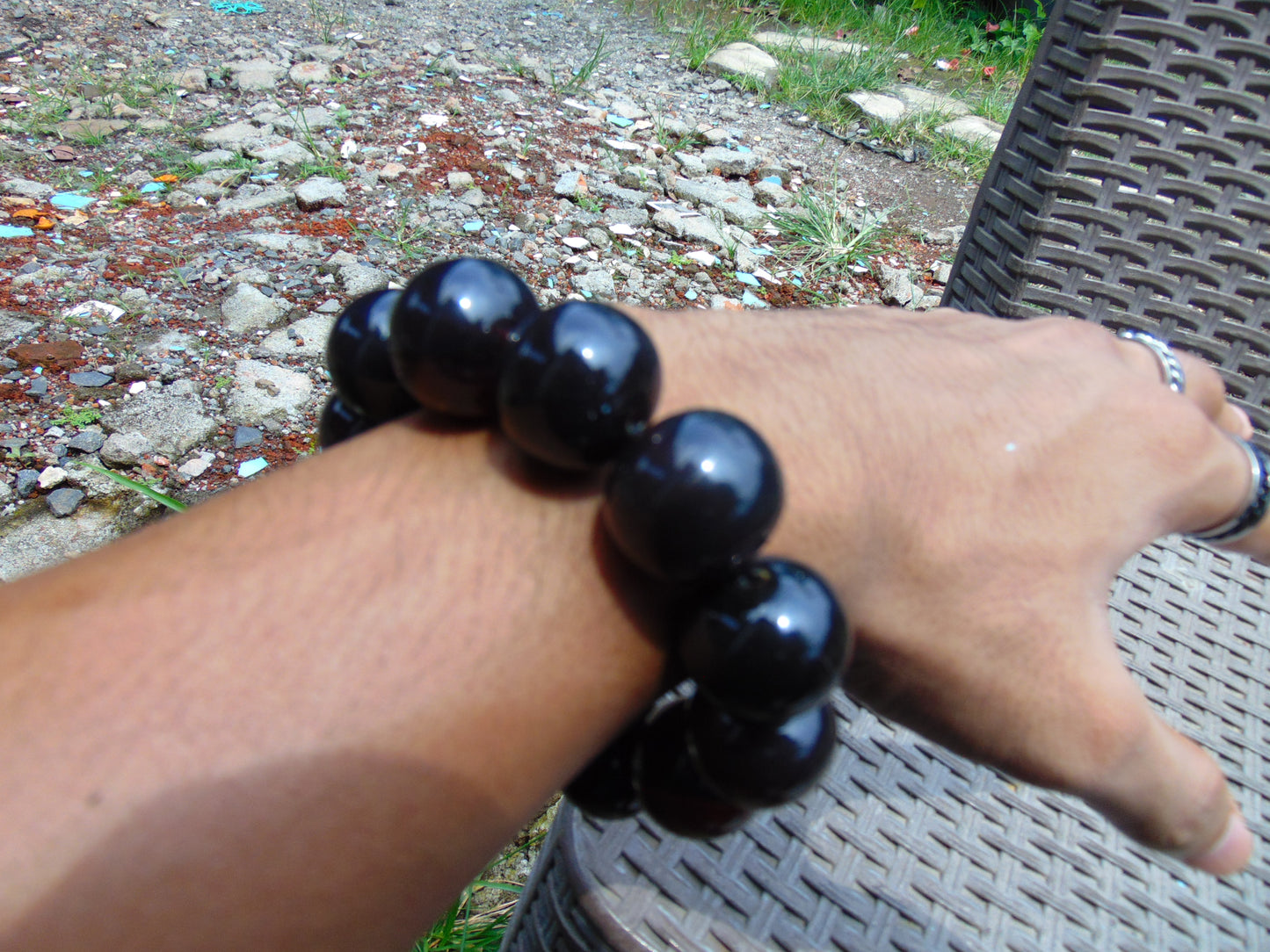 58 gram 12 Beads Mala Bracelet Indonesian Black Amber 20 mm for Healing BB9