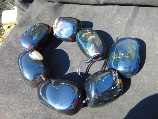 713 gr Big beads Necklace Indonesian blue Amber for Healing NEC219