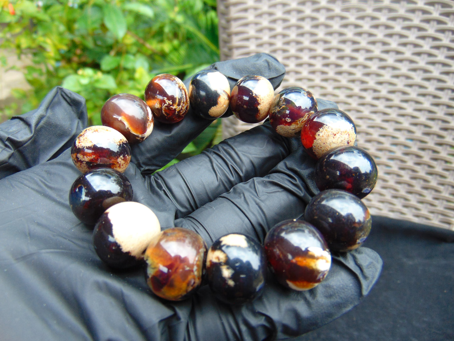 35 gram 14 Beads Mala Bracelet Indonesian Dark White Amber 16 mm for Healing A14G250