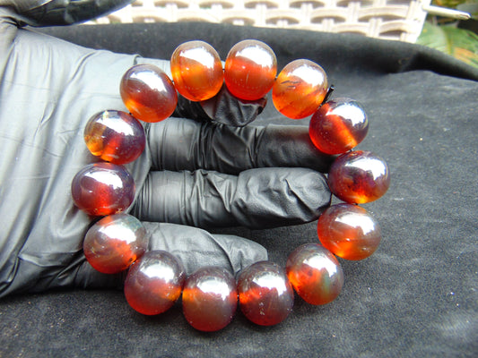 35 gram 14 Beads Mala Bracelet Indonesian Violet Red Amber 16 mm for Healing A14G253