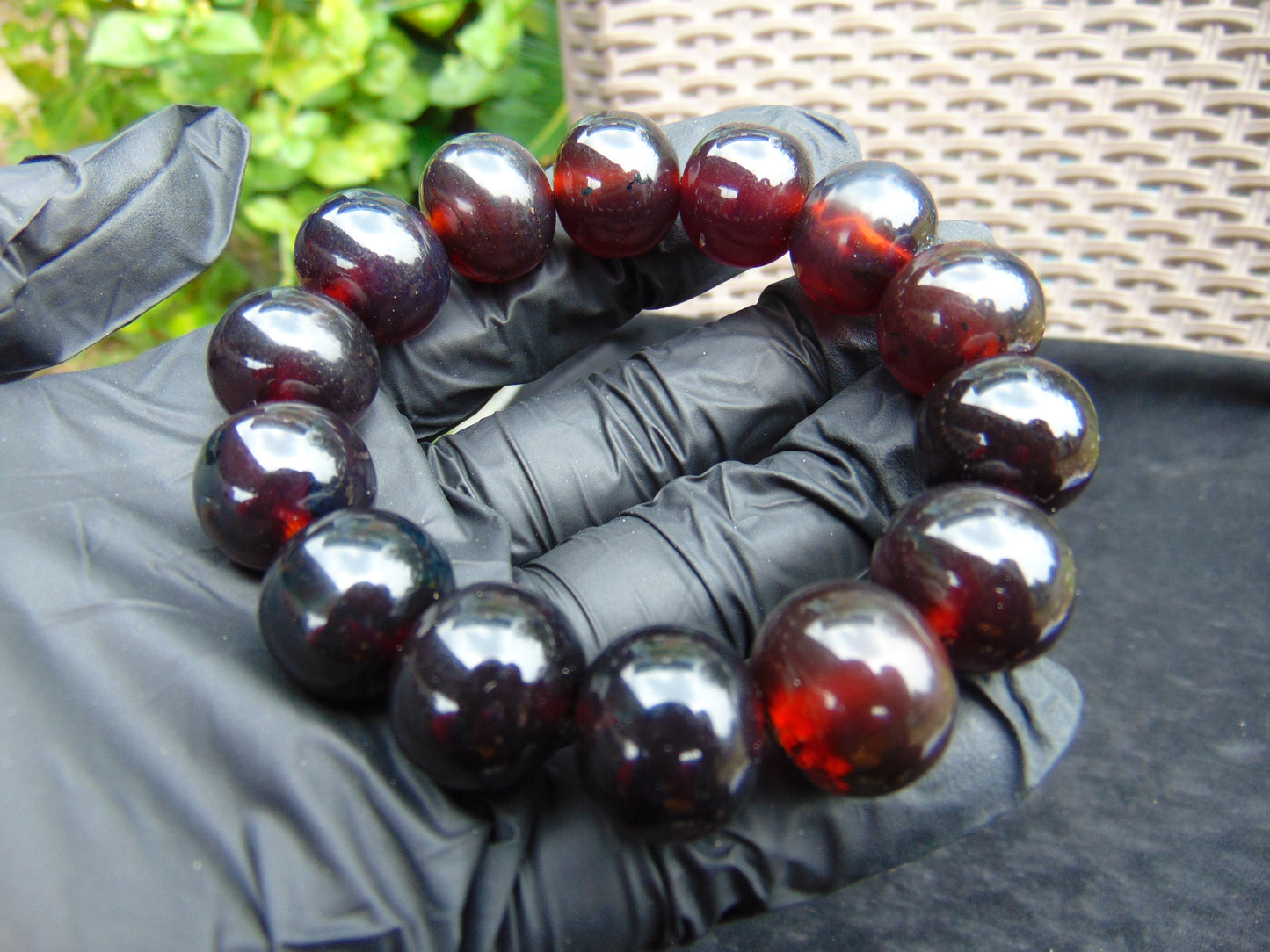 34 gram 14 Beads Mala Bracelet Indonesian Cherry Red Amber 16 mm for Healing A14G267