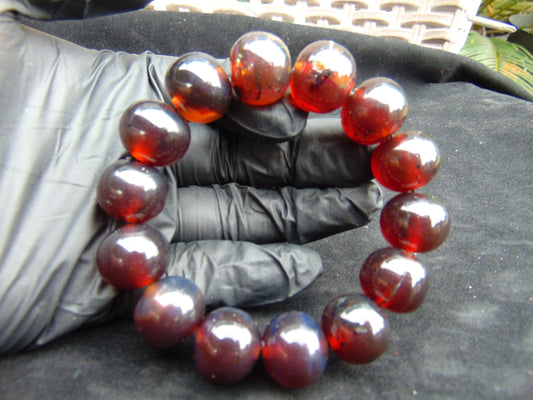 34 gram 14 Beads Mala Bracelet Indonesian Bluish Red Amber 16 mm for Healing A14G248