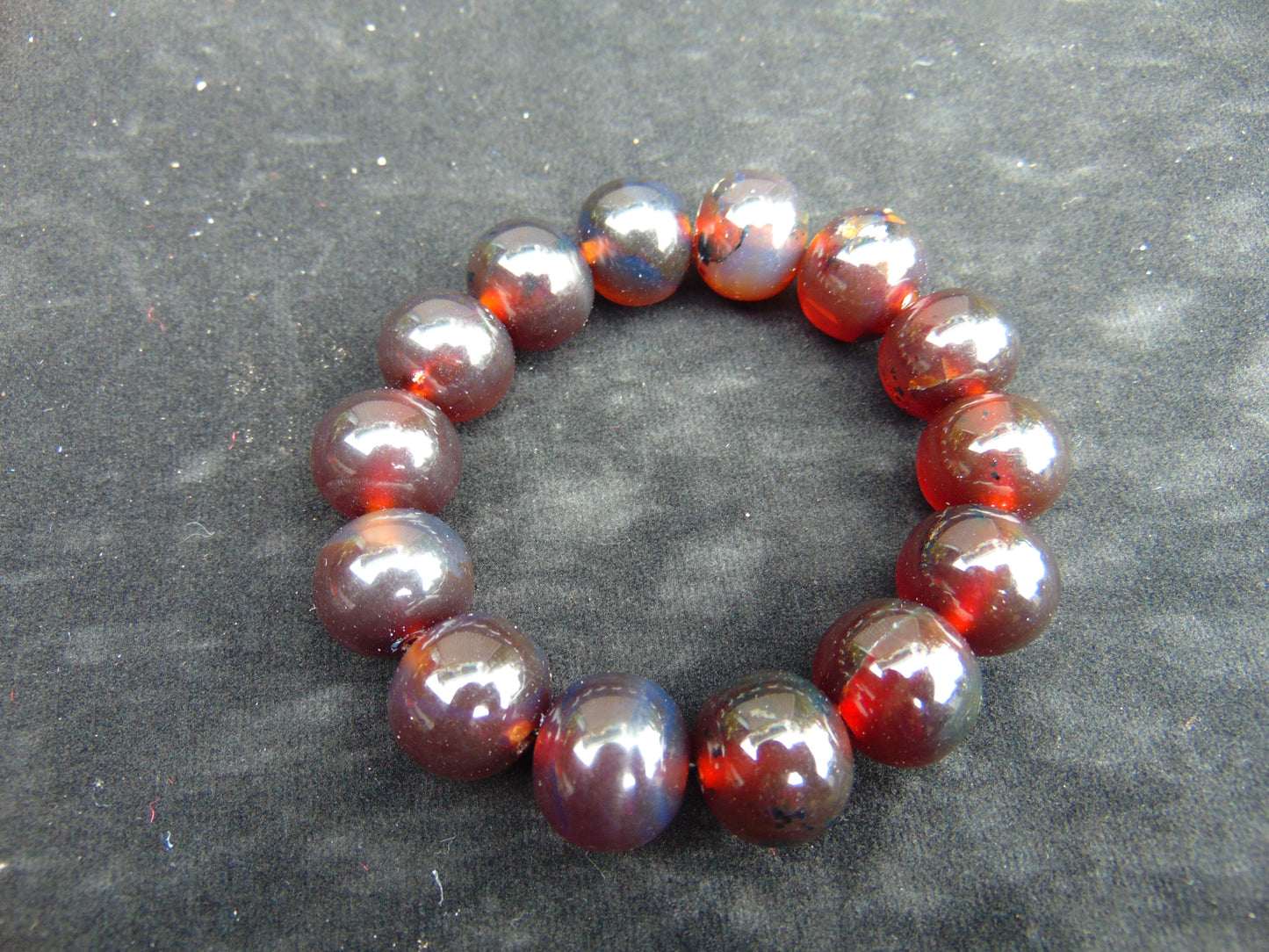 34 gram 14 Beads Mala Bracelet Indonesian Bluish Red Amber 16 mm for Healing A14G248