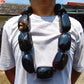 936 gr Big beads Necklace Indonesian Black blue Amber for Healing NEC257