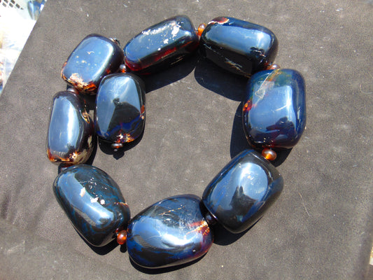 936 gr Big beads Necklace Indonesian Black blue Amber for Healing NEC257