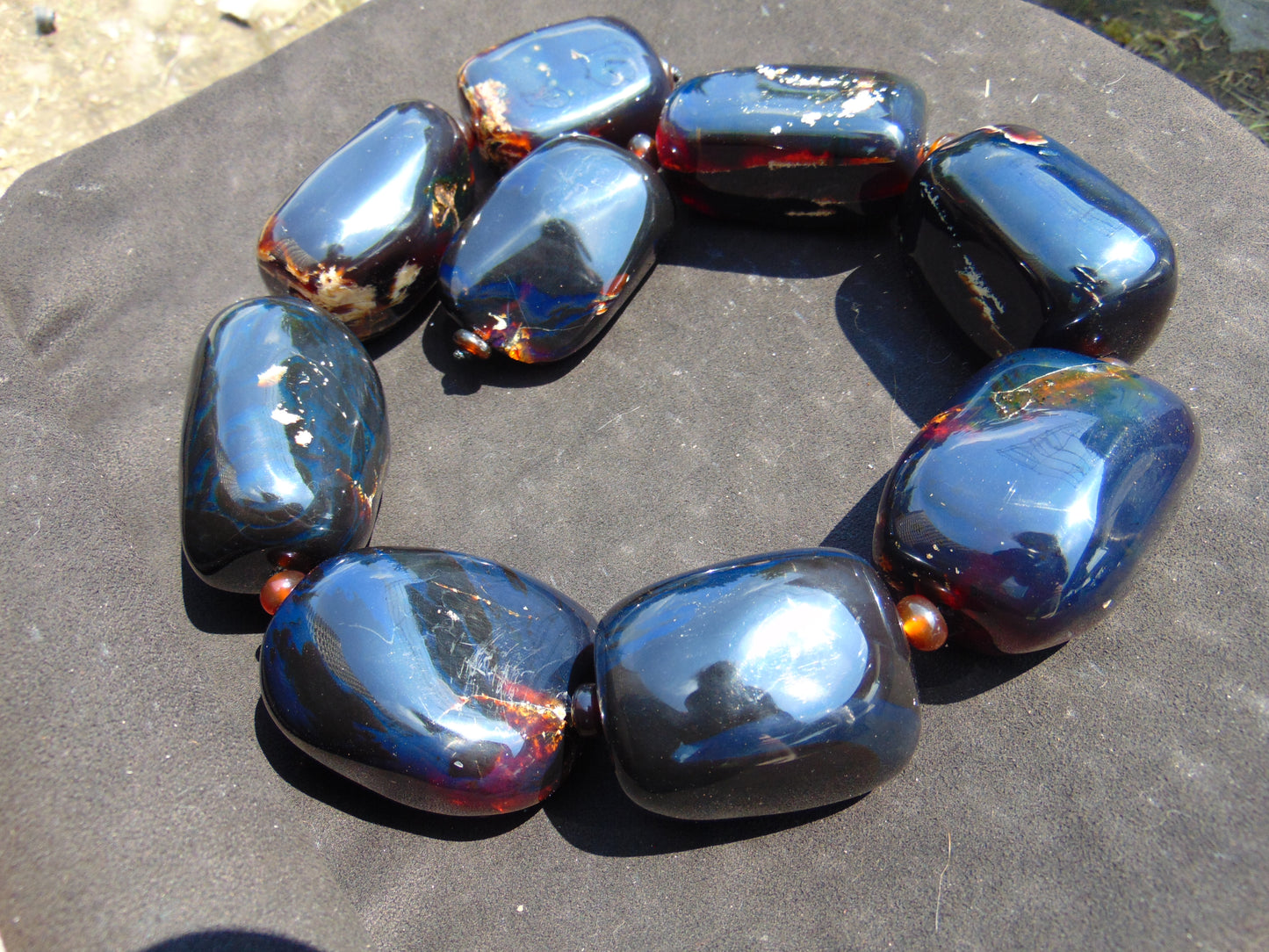 936 gr Big beads Necklace Indonesian Black blue Amber for Healing NEC257