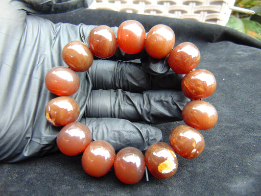 34 gram 14 Beads Mala Bracelet Indonesian Red Amber 16 mm for Healing A14G255