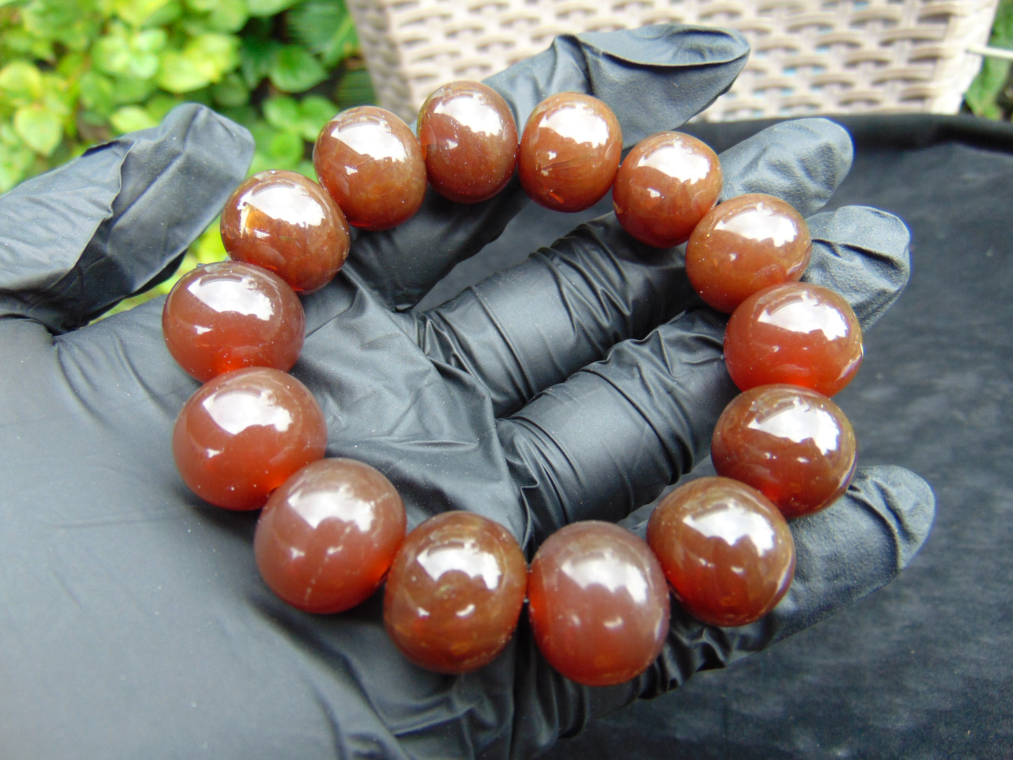 34 gram 14 Beads Mala Bracelet Indonesian Red Amber 16 mm for Healing A14G255