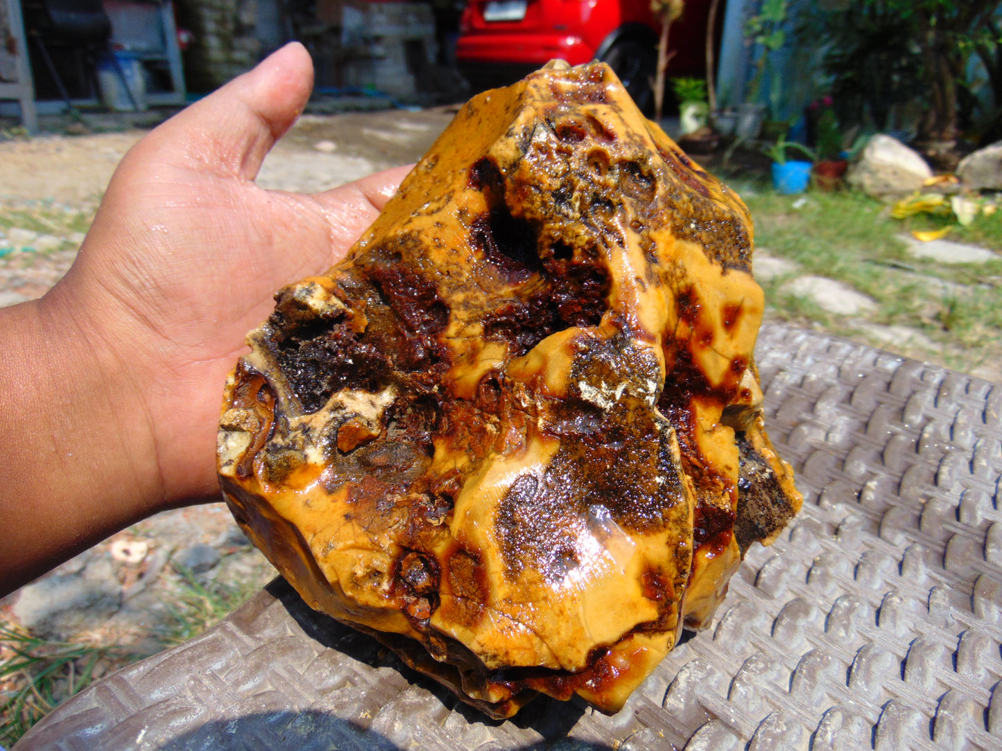 816 gram Polished Indonesia Yellow Aromatic Amber for Healing AY26M145